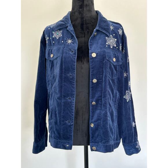 Quacker Factory Velvet Feel Snowman Bead/Embroidered Jacket, Sz Small - Picture 2 of 13